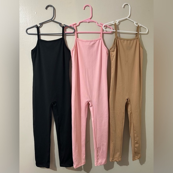 SHEIN Girls Jumpsuit Trio Size 5 Years Black Pink Tan Sleeveless Dance Play Set - Picture 1 of 5